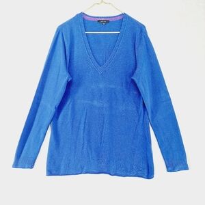 West & Vine Blue Knit V Neck Long Sleeve Lightweight Casual Sweater P4466